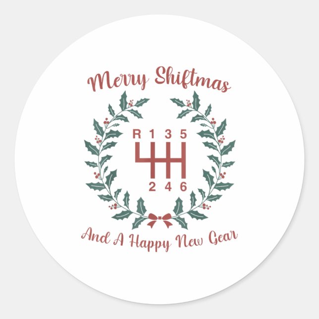 Funny Merry Shiftmas And A Happy New Quote Mechani Classic Round Sticker (Front)