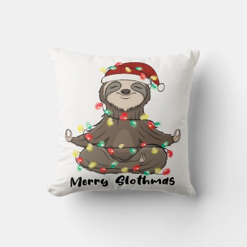 Funny Merry Slothmas Sloth Throw Pillow