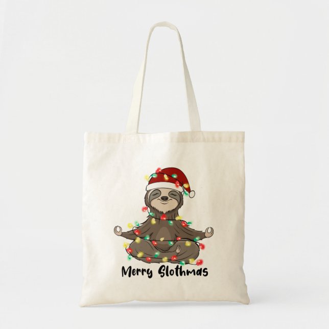 Funny Merry Slothmas Sloth Tote Bag (Front)