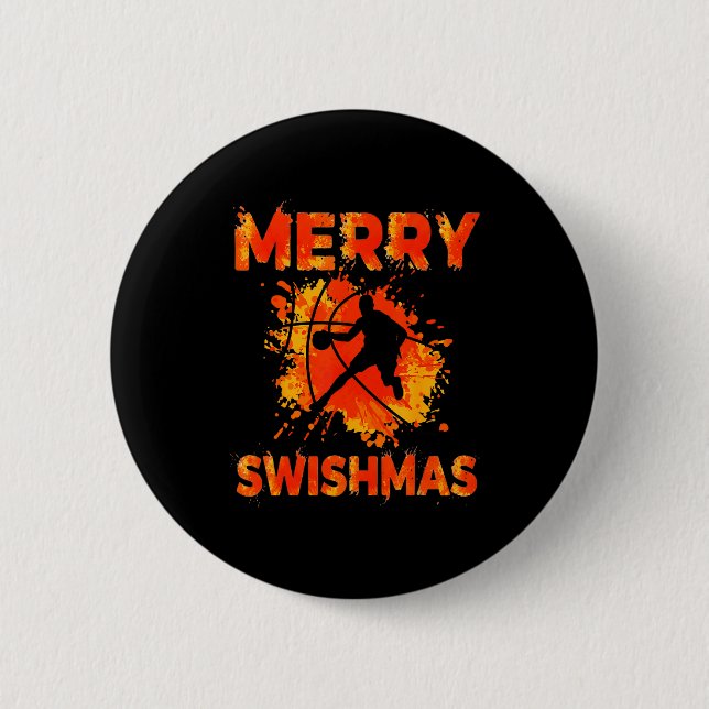 Funny Merry Swishmas Ugly Christmas Basketball Pla Button (Front)