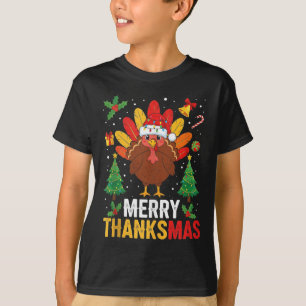 Funny Merry Thanksmas Happy Thanksgiving Santa Tur T-Shirt