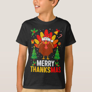 Funny Merry Thanksmas Happy Thanksgiving Santa Tur T-Shirt