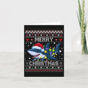 Funny Merry Ugly Christmas Shark Santa Hat Lights  Card
