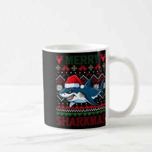 Funny Merry Ugly Christmas Shark Santa Hat Lights  Coffee Mug