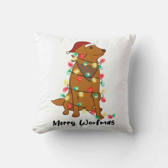 Funny Merry Woofmas Christmas Dog Throw Pillow (Front)