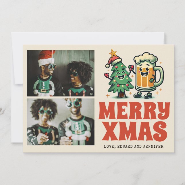 Funny Merry Xmas Groovy Photo Christmas  Card (Front)