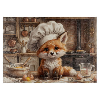 funny messy baking fox cutting board