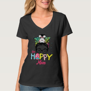 Funny Messy Bun Hair One Hoppy Mom Bunny Happy Eas T-Shirt