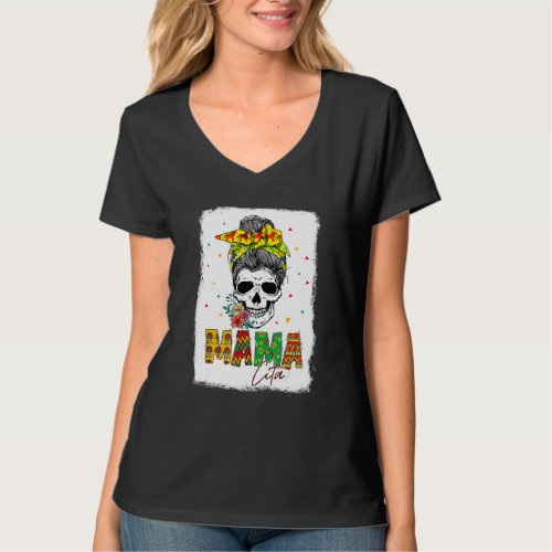 Funny Messy Bun Skull Mamacita Cinco De Mayo Mom F T_Shirt