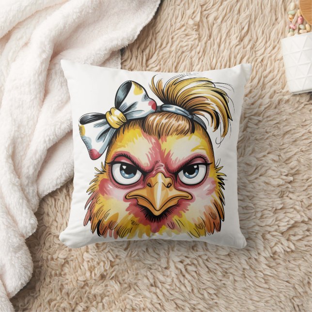 Funny Messy Hair Chicken Sassy Throw Pillow (Blanket)