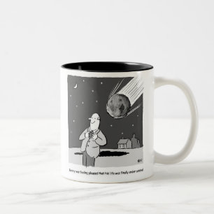 Funny Meteor Hitting Earth Disaster Two-Tone Coffee Mug