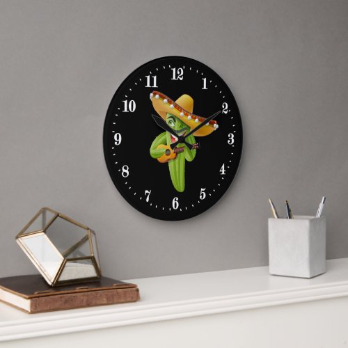 Funny Mexican cactus decor Large Clock