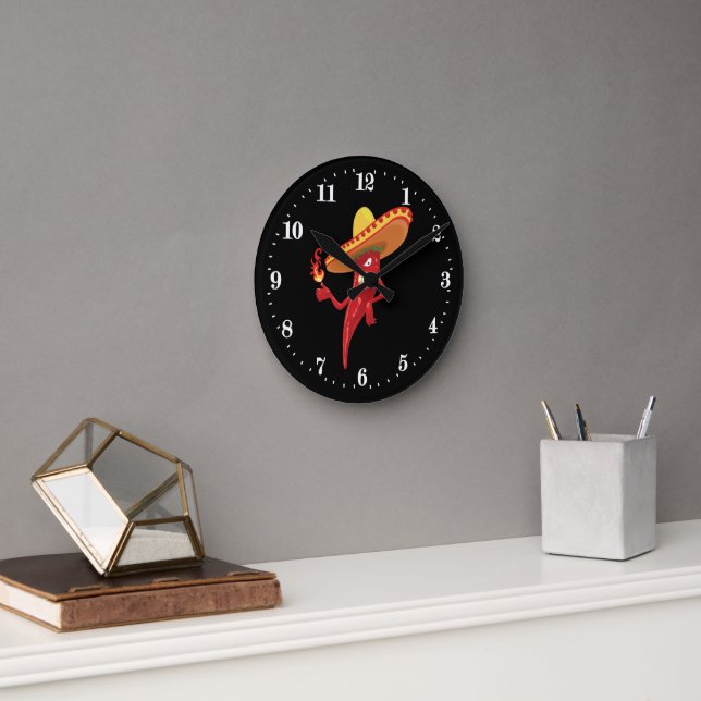 Funny Mexican chili pepper decor Round Clock (Office)
