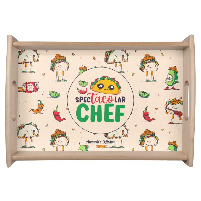 Funny Mexican Food Chef Cinco De Mayo Pattern Serving Tray (Front)