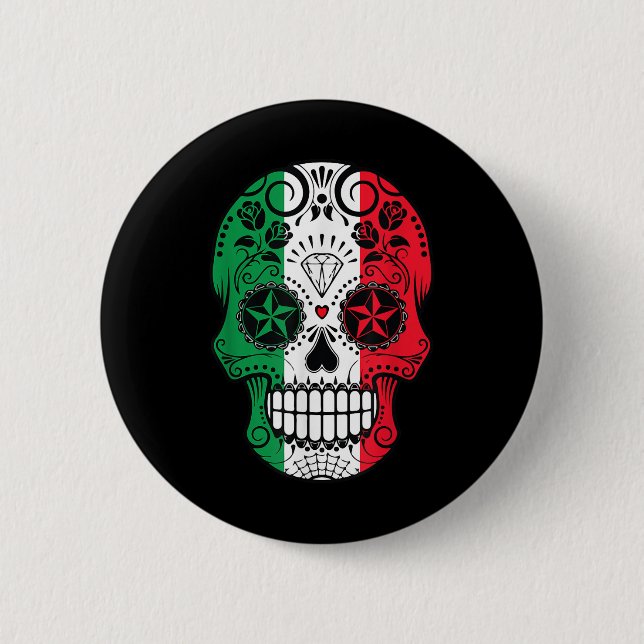 Funny Mexican Skull Head Cinco De Mayo Flag  Button (Front)