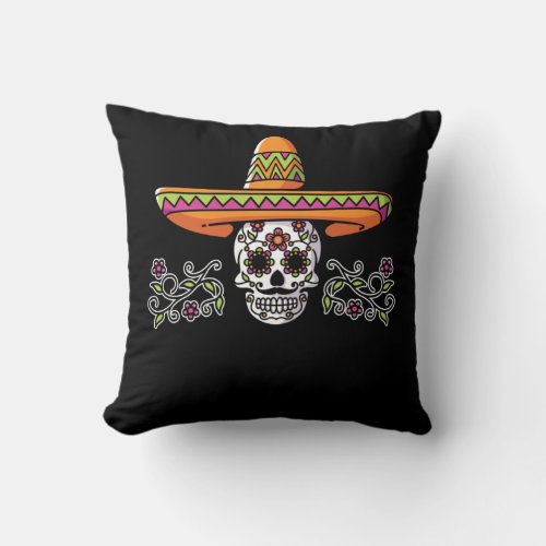 Funny Mexican Skull Sombrero Cinco de Mayo Throw Pillow
