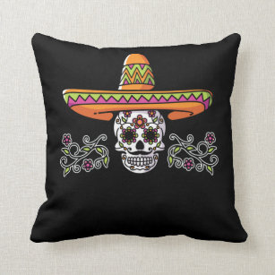 Funny Mexican Skull Sombrero Cinco de Mayo Throw Pillow