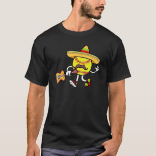 Funny Mexican Softball Ball Sombrero Guitar Cinco  T-Shirt