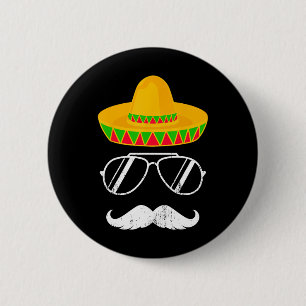 Funny Mexican Sombrero Mustache Face For Cinco De  Button