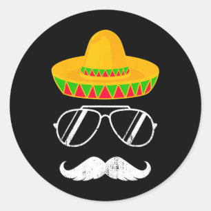 Funny Mexican Sombrero Mustache Face For Cinco De  Classic Round Sticker