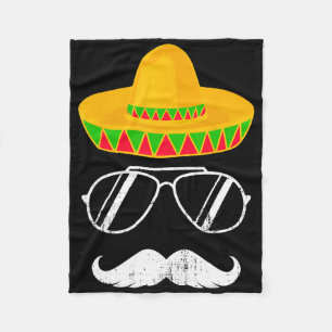 Funny Mexican Sombrero Mustache Face For Cinco De Fleece Blanket
