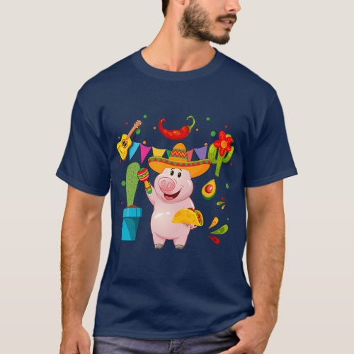 Funny Mexican Sombrero Pig Farmers Cinco De Mayo F T_Shirt