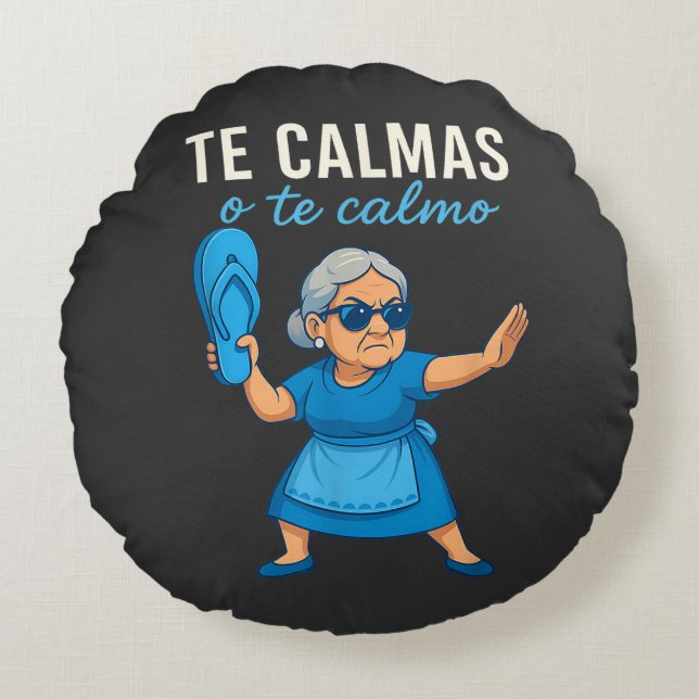 Funny Mexican Spanish Grandma Round Pillow (Front)
