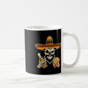 Funny Mexican Sugar Skull With Tacos And Beer Coffee Mug