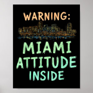Funny Miami Florida Night Skyline Vintage Poster