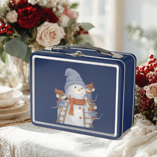 Funny mice decorate a Christmas snow Metal Lunchbo Metal Lunch Box