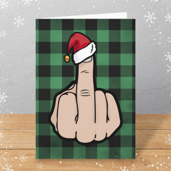 Funny Middle Finger Santa Hat Folded Christmas Holiday Card by StinkPad at Zazzle
