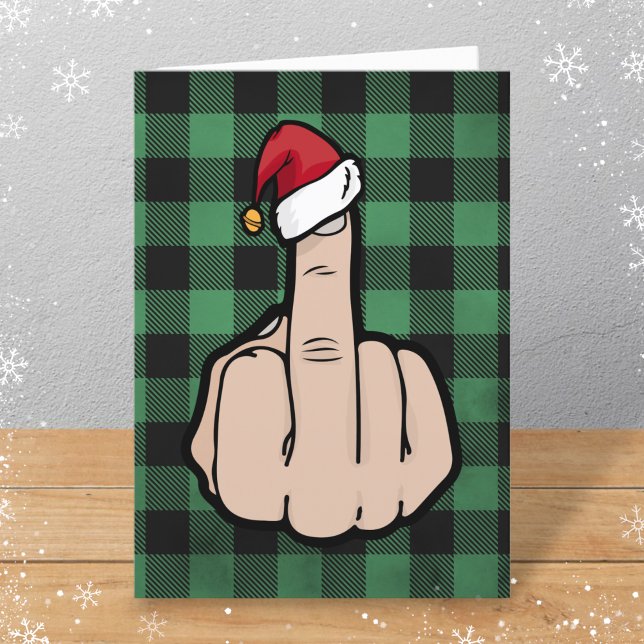 Funny Middle Finger Santa Hat Folded Christmas Holiday Card (Creator Uploaded)