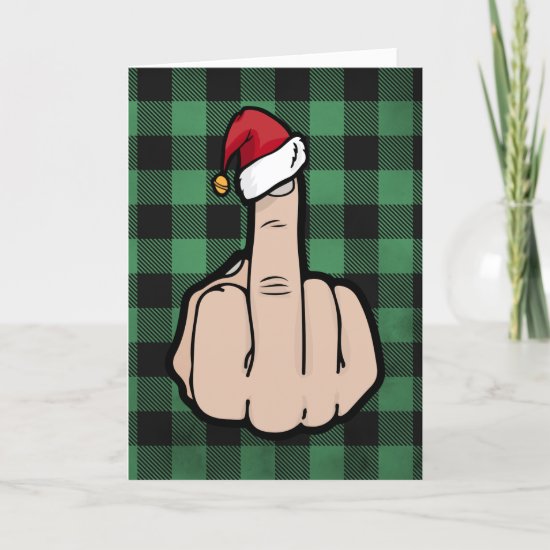 Funny Middle Finger Santa Hat Folded Christmas Holiday Card