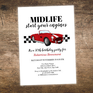 Funny Midlife Vintage Red Car 50th Birthday  Invitation