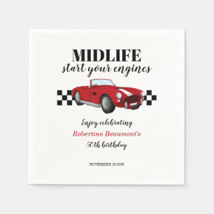 Funny Midlife Vintage Red Car 50th Birthday Napkins