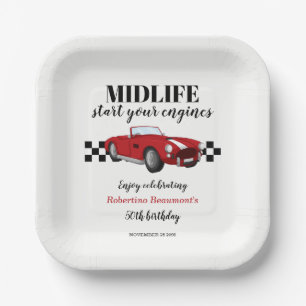 Funny Midlife Vintage Red Car 50th Birthday Paper Plates