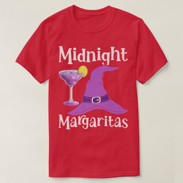 Funny Midnight Margaritas Witch Drinking Halloween T-Shirt (Design Front)
