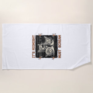 Funny Midnight Screaming Cats Vintage Shirt Design Beach Towel