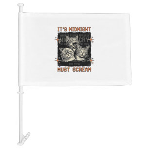 Funny Midnight Screaming Cats Vintage Shirt Design Car Flag