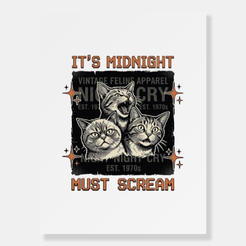 Funny Midnight Screaming Cats Vintage Shirt Design Foam Board