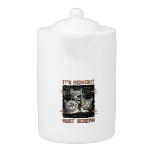 Funny Midnight Screaming Cats Vintage Shirt Design Teapot