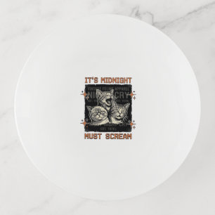 Funny Midnight Screaming Cats Vintage Shirt Design Trinket Tray