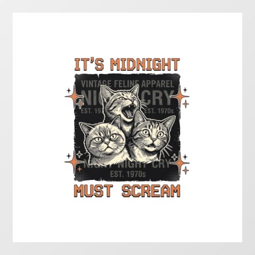 Funny Midnight Screaming Cats Vintage Shirt Design Window Cling