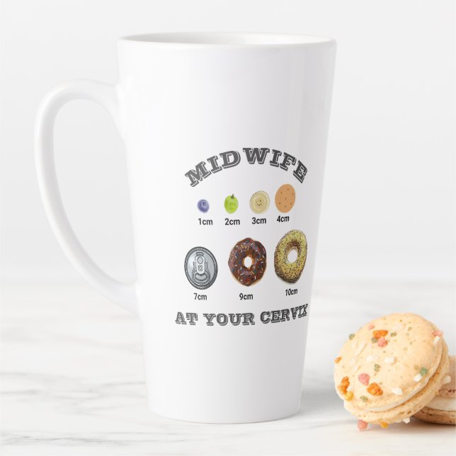 Funny Midwife "At Your Cervix" cm Measurement Latte Mug (In Situ)
