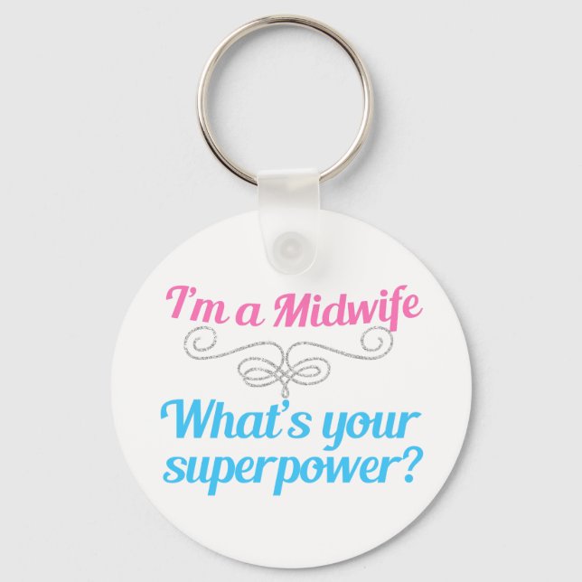 Funny Midwife Superhero Keychain (Front)