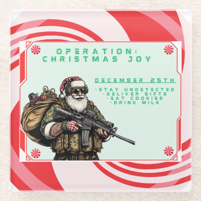 Funny Military/Christmas Santa Glass Coaster (Front)