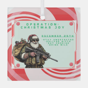 Funny Military/Christmas Santa Glass Ornament