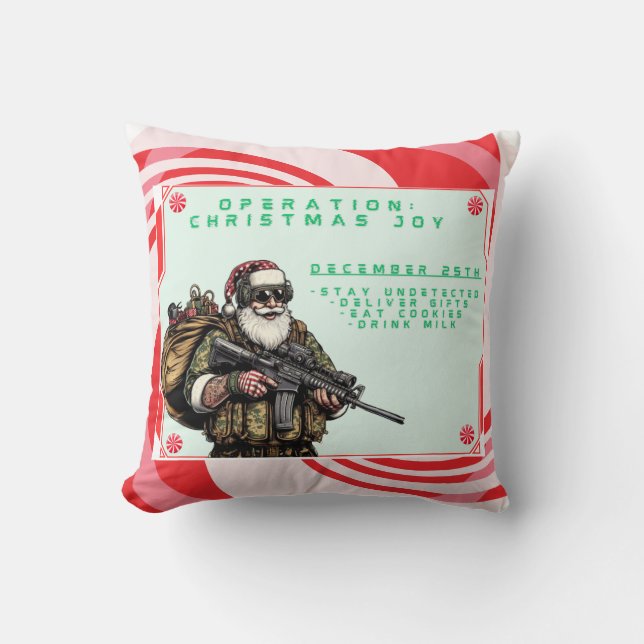 Funny Military/Christmas Santa Throw Pillow (Front)