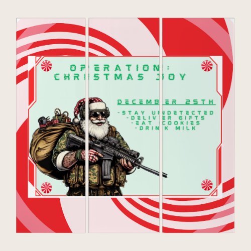 Funny Military/Christmas Santa Triptych