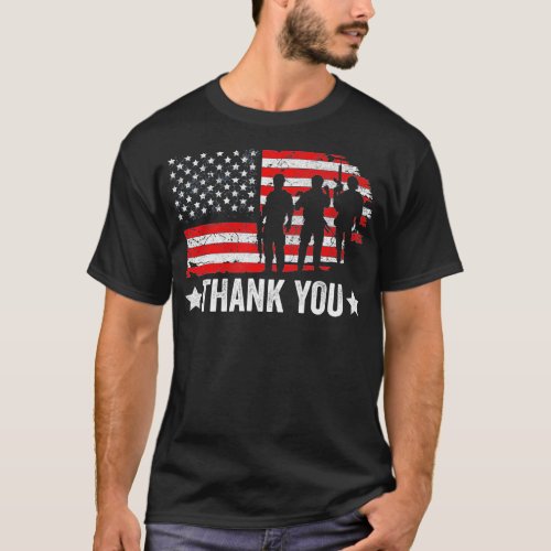 Funny Military US Flag Apparel Thank You American  T_Shirt